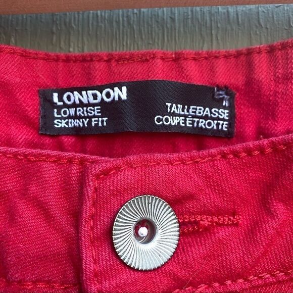 London Low Rise Red Denim Skinny Fit Jeans Size 32 - Picture 2 of 6